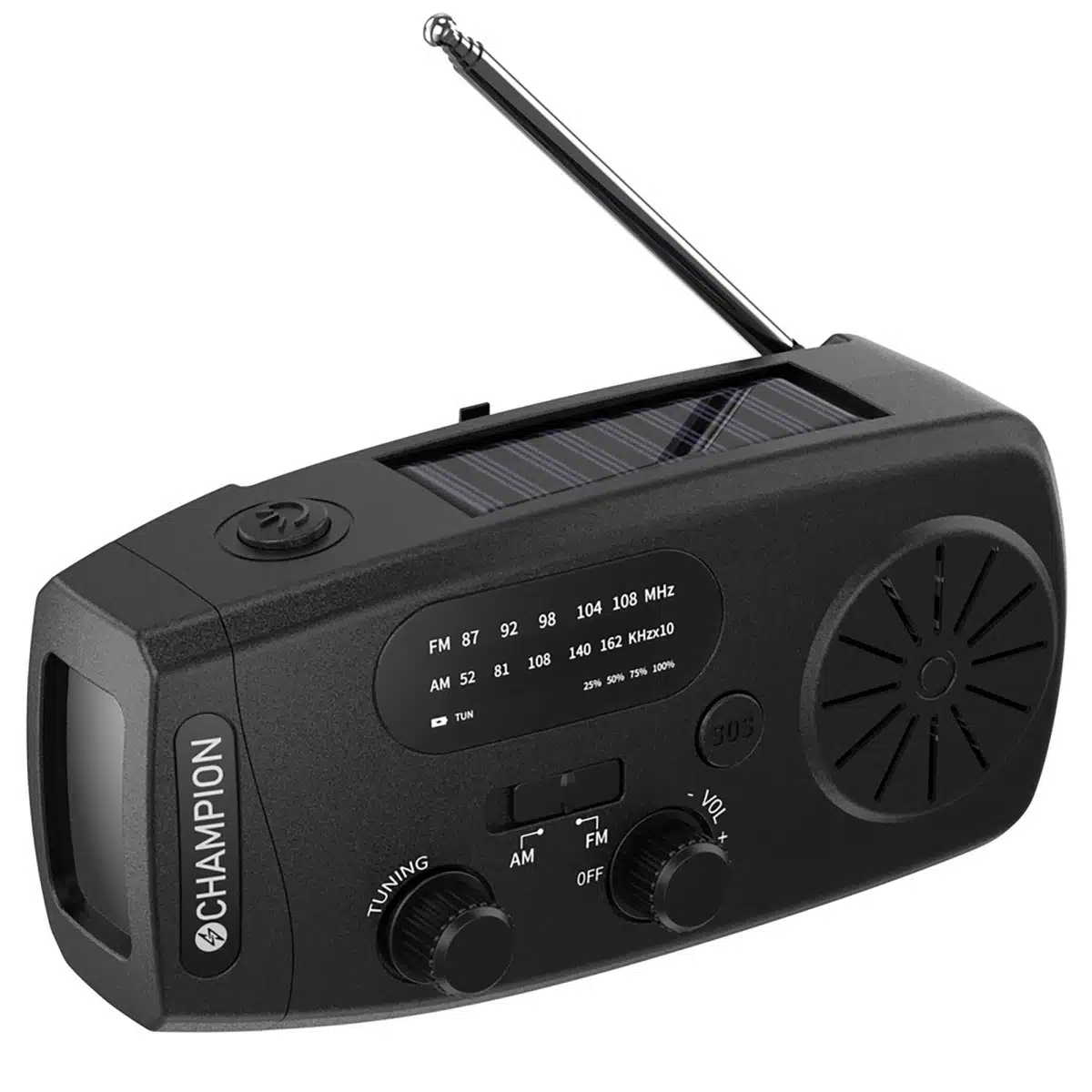 Vevradio med ficklampa och solcell